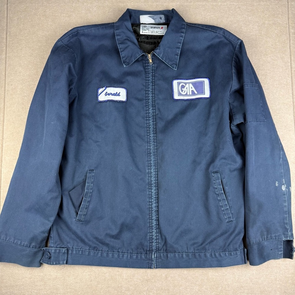 Aramark Jacket Mens L Blue Workwear Mechanic Shop Coat GAA Gerald Uniform